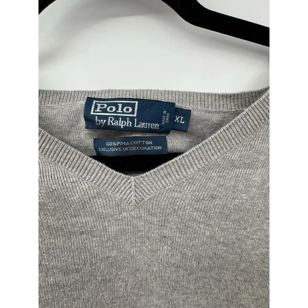 Polo Ralph Lauren Men's Gray Pima Cotton Golf Pullover V-Neck Sweater Vest Sz XL